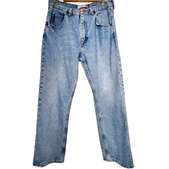 Vintage Wrangler Distressed Medium Wash Straight Leg 5 Pockets Jeans Men’s 34x30 - Picture 1 of 16